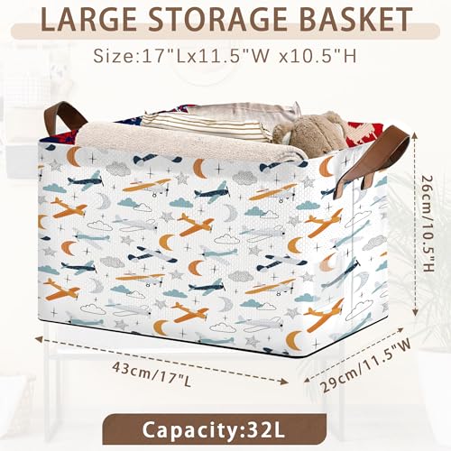 Aviation Themed Storage Basket Large 17x11.5x10.5 Inche (Color Aircraft)