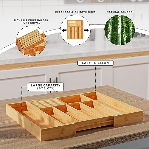 Silverware Organizer with Removable Knife Block (Yellow)