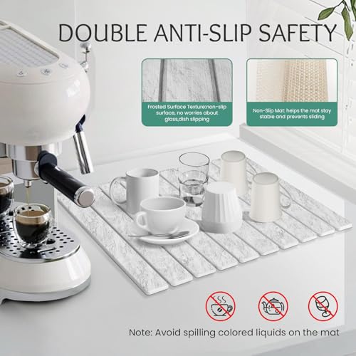 Stone Dish Drying Mat Collapsible Diatomaceous Earth Absorbent Mat Quick Dish Drying Pad Dish Rack Pad Match Any Counterto Multiple Usage for Kitchen