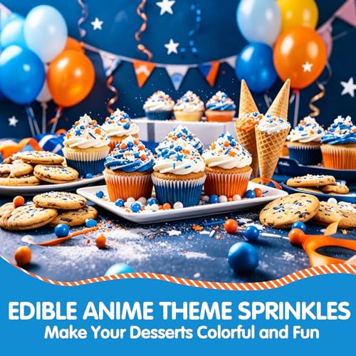 Edible Blue Orange Sprinkles for Cake Decorating (Sports Stars)
