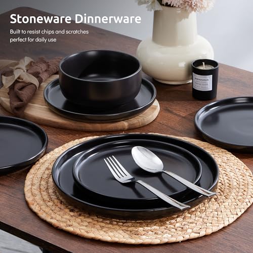 Stoneware Dinnerware Sets for 2 (Matte Black / Service for 2)