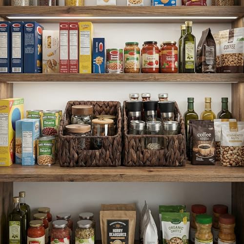 Pantry Baskets for Organizing (Dark Brown(Water Hyacinth) / 2x 8½"L x 10"W x 7½"H)