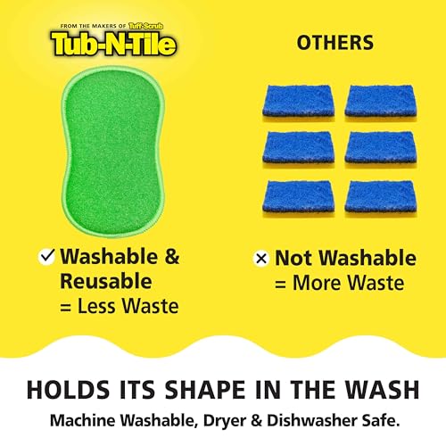 Tub-N-Tile by Tuff-Scrub, Large, 6-Pack, Microfiber, Scrub-N-Wipe Pad, Multi-Surface, Non-Scratch, Dual-Sided, Scrubber for Tubs, Tiles, Sinks – Machine Washable, Durable Kitchen Sponge (6 Count)