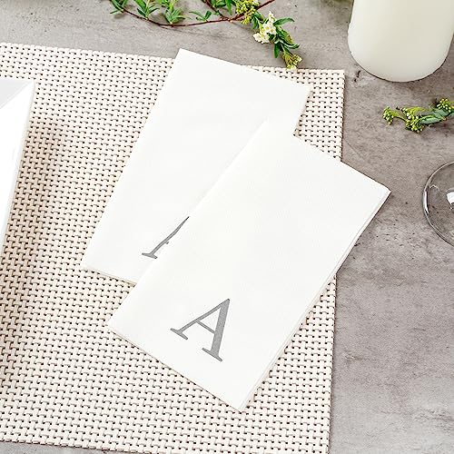 Paper Rectangle Silver Letter A Linen (Silver / 50 Count / A)