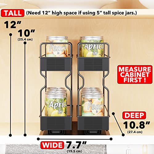 Pull Out Spice Rack Organizer for Cabinet (Two 3"W Drawers, 2-Tier)