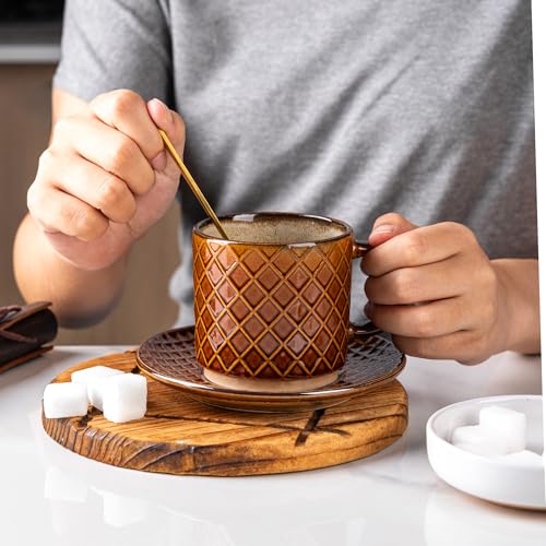 6 OZ Stackable Coffee Mugs Set of 4 (Caramel / 6 Ounces)