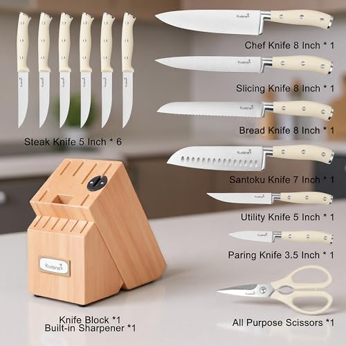 Upgraded Knife Set High Carbon Stainless Steel Sharper Blade Ergonomic Handle (15 Count)