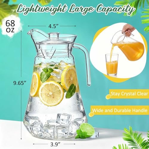 Tessco 6 Pcs Plastic Pitchers 60 Oz Clear Water Beer Jug Large (Modern)