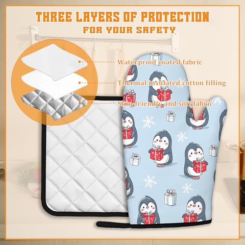 Christmas Cute Penguin Oven Mitts and Pot Holders Set (4 Count)