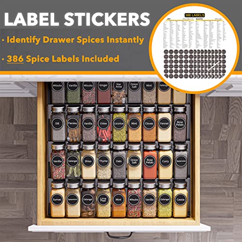Spice Drawer Organizer with 36 Spice Jars (36 Jars, 16.75" Wide)