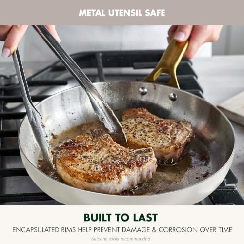 Stainless Steel Tri (10" & 12" Frying Pan Skillet Set / Cream White)