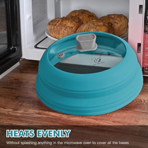 Microwave Splatter Cover Glass Cover Splatter Guard Lid with Collapsible Silicone for Food Cover Plate Cover 10.8 inch Blue (Blue / 10.8 inch)