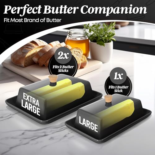 Extra Large Ceramic Butter Dish with Lid (Black / Extra Large)