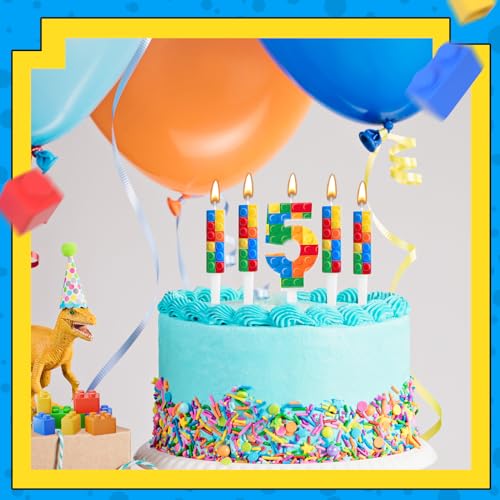 7 Pcs Building Block Themed Birthday Candles Set Building Blocks Number 5 Candle Cake Topper for Building Block Party Decoration Supplies (7 Count)