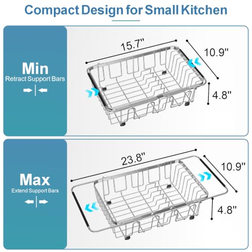 Dish Drying Rack Over the Sink (Silver / For 11.5"-30"W Sink)