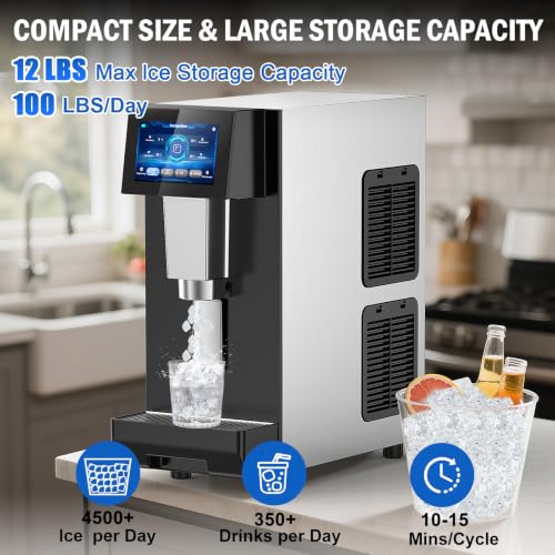100 lbs Countertop Nugget Ice Maker Commercial with Water Dispenser