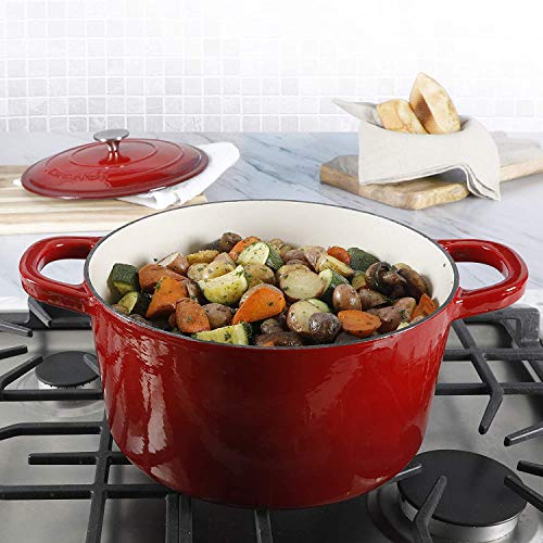 Artisan 7 Quart Round Enameled Cast Iron Dutch Oven (Scarlet Red / 7-Quart)
