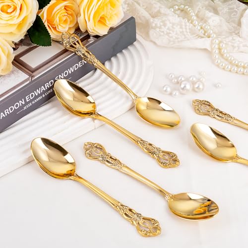 150PCS Gold Plastic Spoons 8.1inch Vintage Soup Spoons for Wedding (150-Gold / Spoons)