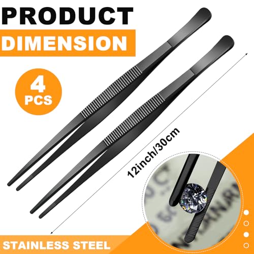 4 Packs 12 Inch Bar Tweezers Black Multi (4 Count)