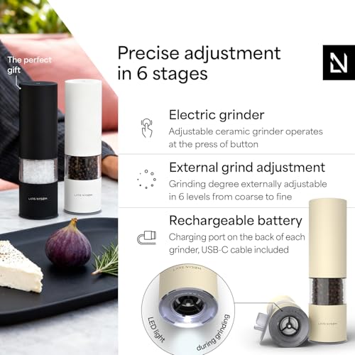 Electric Salt and Pepper Grinder Set (Almond Beige / Set of two electric mills)