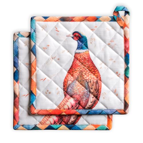 Pot Holders 100% Cotton Potholders (084 - Faisan D'automne / 8" x 8" (Pot Holder Pack of 2))