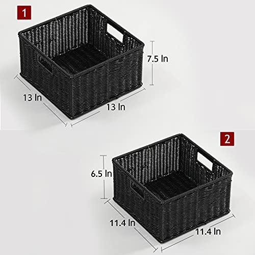 Wicker Storage Baskets for Organizing (13 x 13 x 7.5 inches / Black)