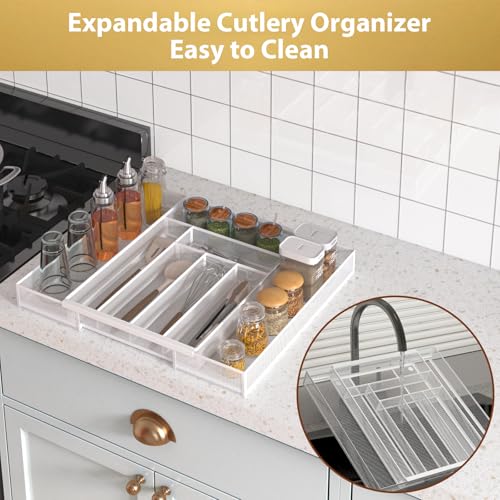 Expandable Kitchen Utensil Organizer (White / Expandable 11.6"~20" x 17.3")