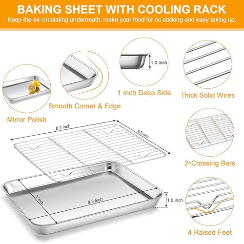 9x7 Inches Mini Stainless Steel Baking Sheet with Cooling Rack Set (9x7x1)