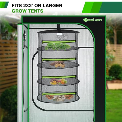 4 Layer Herb Drying Rack Hanging Mesh Net Foldable Plant Drying Racks 24" w Green Zipper Pruning Shears Hook Dryer Hanging Rack for Herbs Seed Bud Fruit Clothes Grow Tent Closets Garden Outdoor