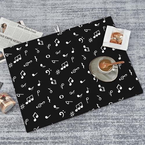 Music Notes Dish Drying Mat for Kitchen Counter Musicial Dish Drainer Rack Mats 16x18 Inches Absorbent Reversible Black Drying Pad (Music Notes / 16 x 18 inch)