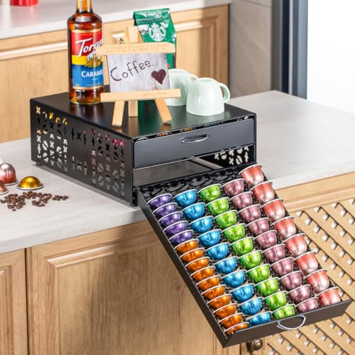 for Vertuo Pod Holder Coffee Pod Storage for Nespresso Pod Organizer Large Capacity Fits All Size Vertuo Pods 2 Tier Drawer (Standard Style)