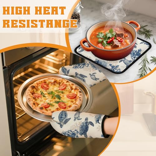 Turtle Coral Oven Mitts and Pot Holders Set (4 Count)
