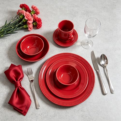 HomeVSS 42 Piece Pearl Dots Stoneware Dinnerware Set