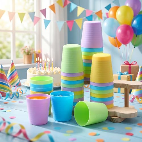 36 Pcs Kids Plastic Cups 8 oz Drinking Toddler Cups (Pastel)