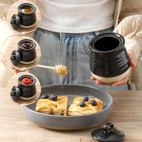 Ceramic 12 Ounce Honey Jar and Dipper Set (Black)