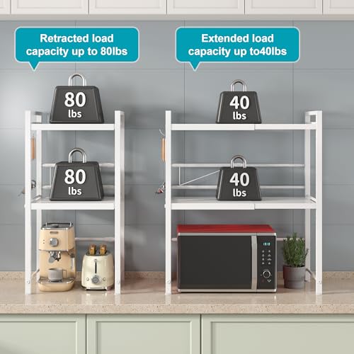 Expandable Microwave Stand Kitchen Countertop Organizer (White / 3 Tier (Without Spice Rack))