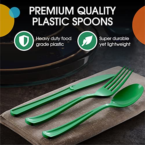 Party Solids Disposable Emerald Green Plastic Spoons 200 Pcs (Emerald Green / Spoons)
