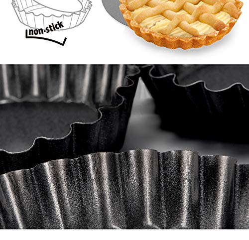 12 Inch Non Stick Tart Quiche Flan Pan Molds Round Removable Loose Bottom Fluted Heavy Duty Pie Pizza Pan (12 Inch)