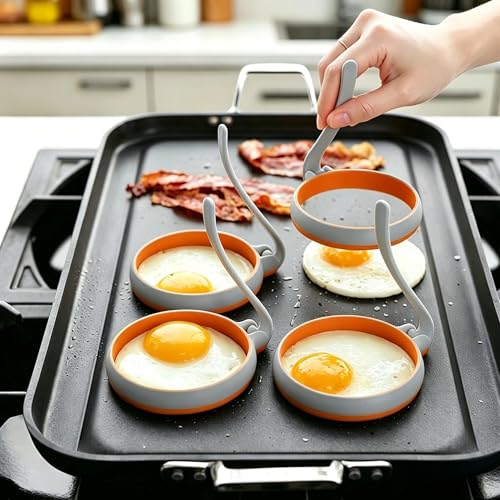 Silicone Egg Rings for Frying Egg (4Pcs Round / Gray)