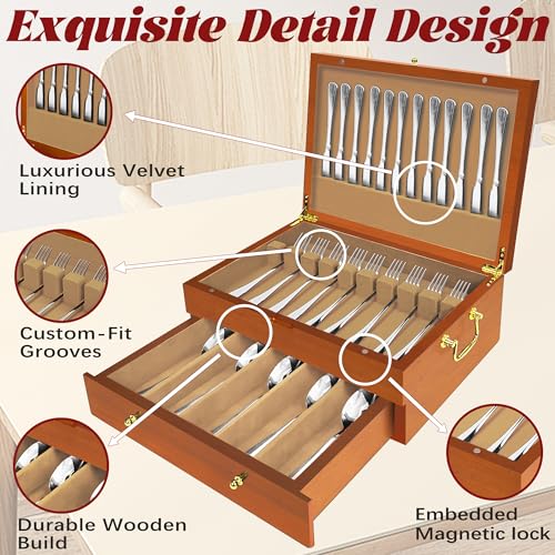 Silverware Storage Box Solid Wood with Lid (Oak / 2 Layer)