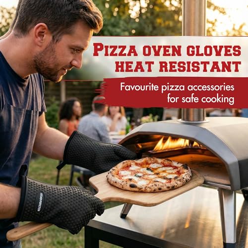 XL Silicone Pizza Oven Gloves Heat Resistant Oven Mitts (Prime Black / X-Large)