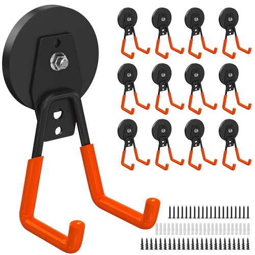 12 Pcs Magnetic Hooks Heavy Duty (2.6" Magnet-12 Pack-Orange)