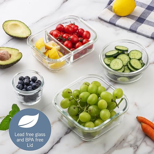 Premium 32 Pc. Borosilicate Glass Food Container Set with Dividers (Ombre Blue)