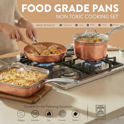 HAMMERED 20 Pc Pots and Pans Set Non Stick Ceramic Cookware