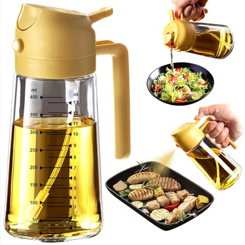 16oz 470ml Glass Olive Oil Sprayer for Cooking (Yellow)