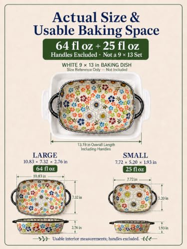 2 Piece Polish Pottery Style Ceramic Baking Dish Set (Meadow Mosaic)
