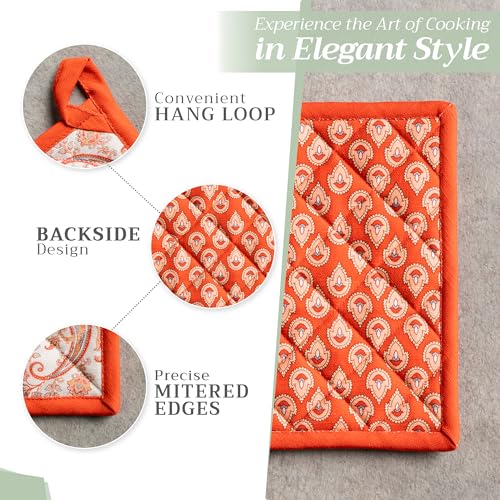 100% Cotton Oven Mitt & Pot Holder Set (059 - Cachemire / 7.5" x 13" & 8" x 8" (Oven Mitt & Pot Holder))