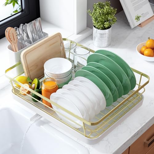 Dish Drying Rack for Kitchen Counter (Gold / 12''W x 15.5''L - 1 Tier)