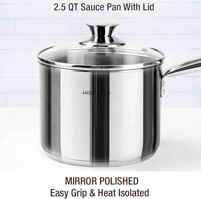 HOMICHEF 14-Piece Nickel Free Stainless Steel Cookware Set - Nickel Free Pots and Pans Set - Non-Toxic, Healthy Induction Cookware