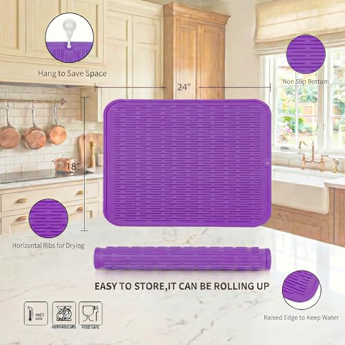 Silicone Dish Drying Mat for Multiple Usage (Purple / 24"L x 18"W)